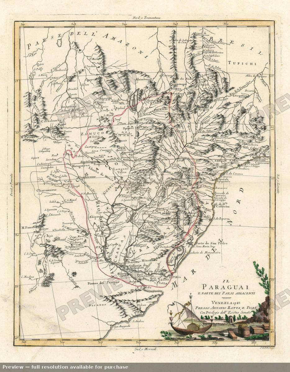 Antique map: Paraguay, 1785