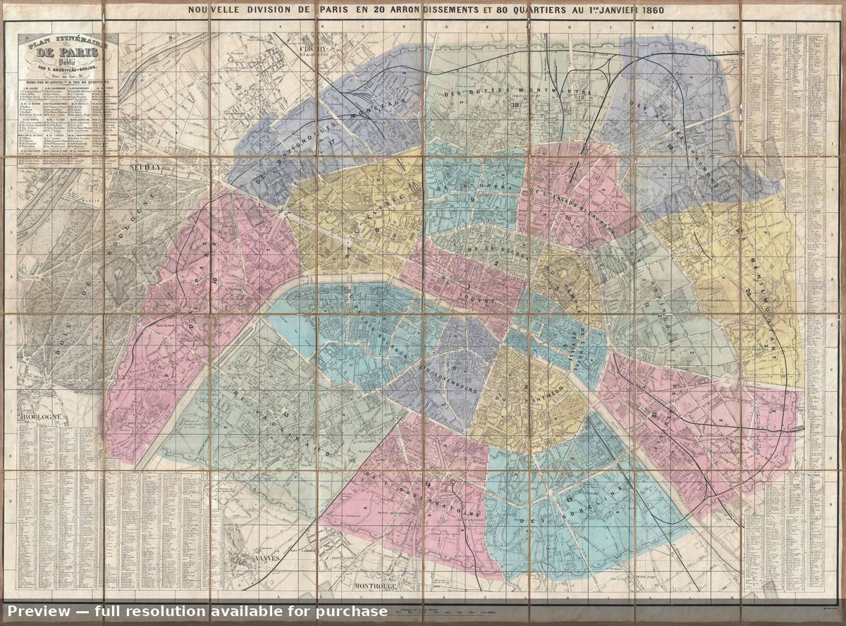 Antique map: Paris, 1860, 1860