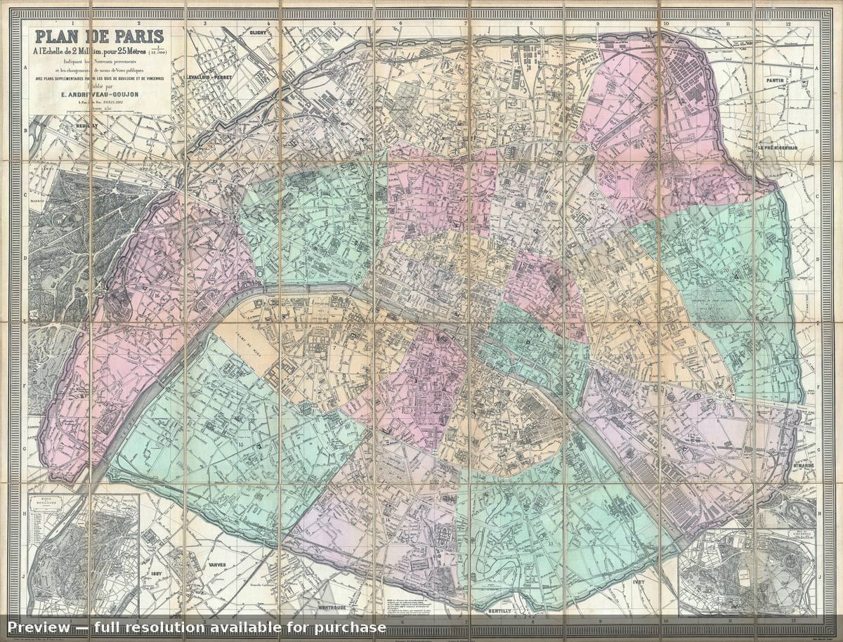 Antique map: Paris, 1882, 1882