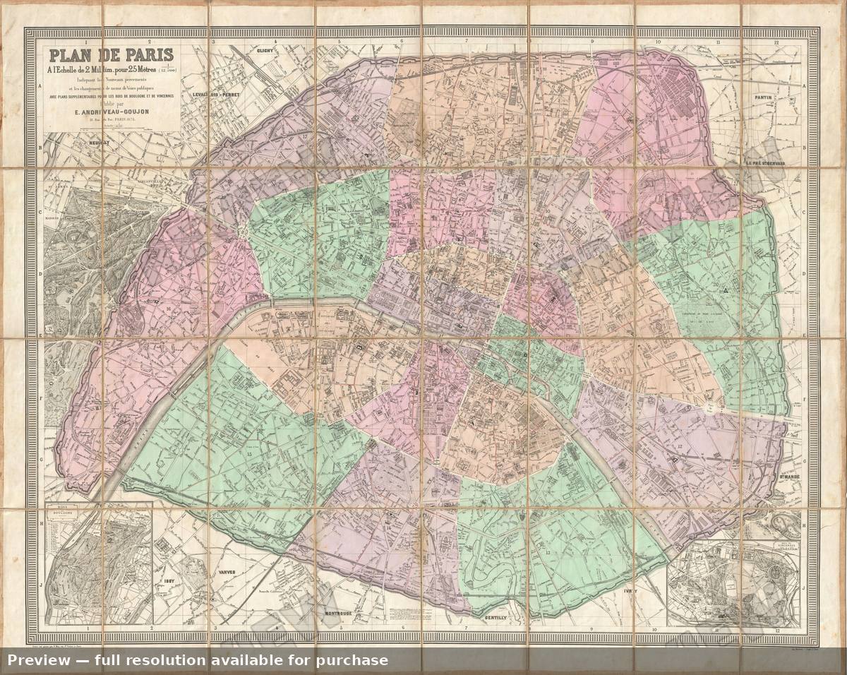 Antique map: Paris, 1875, 1875