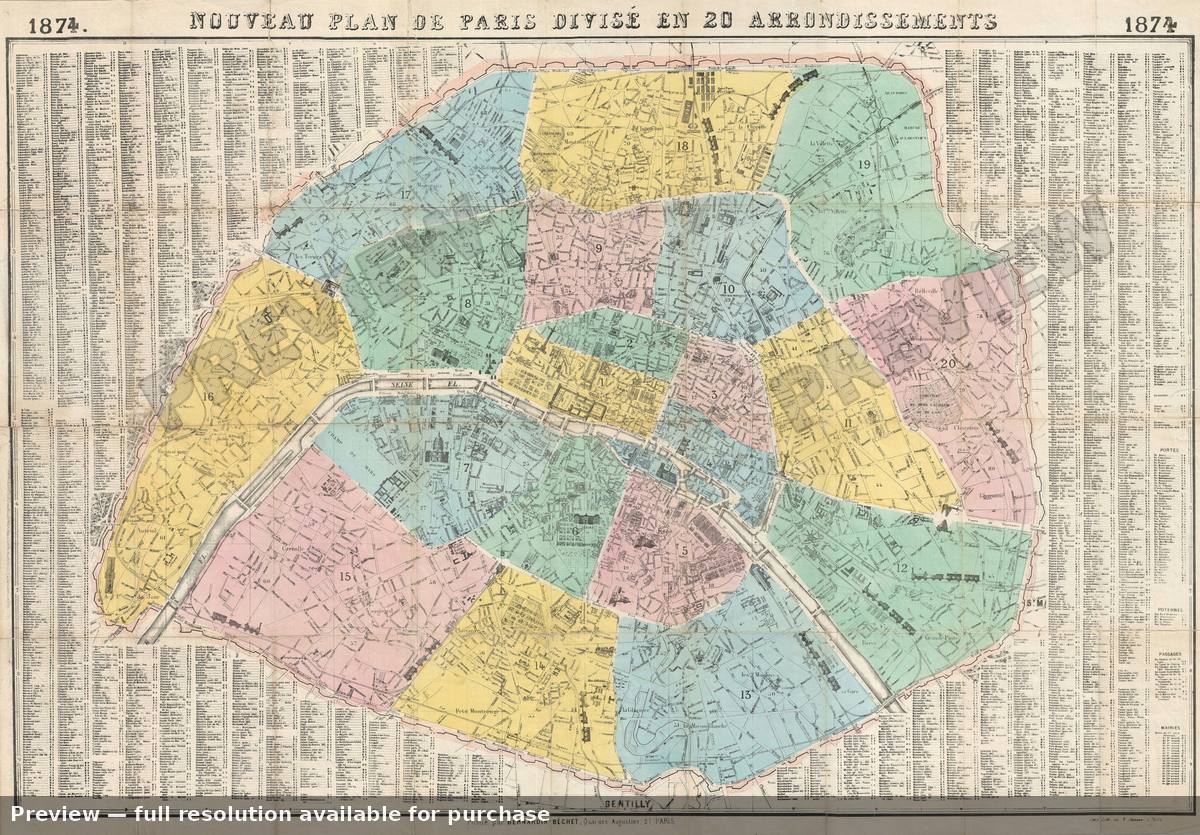 Antique map: Paris, 1874, 1874