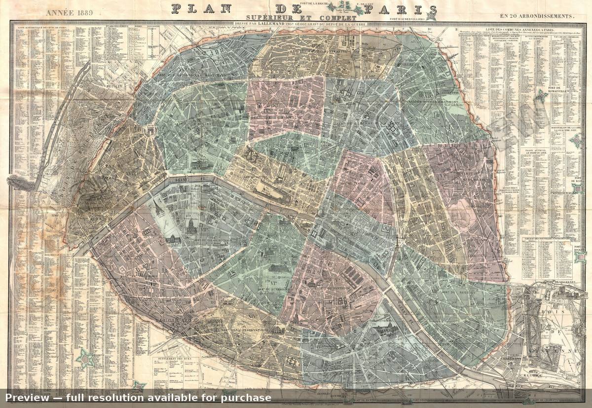 Antique map: Paris, 1889, 1889