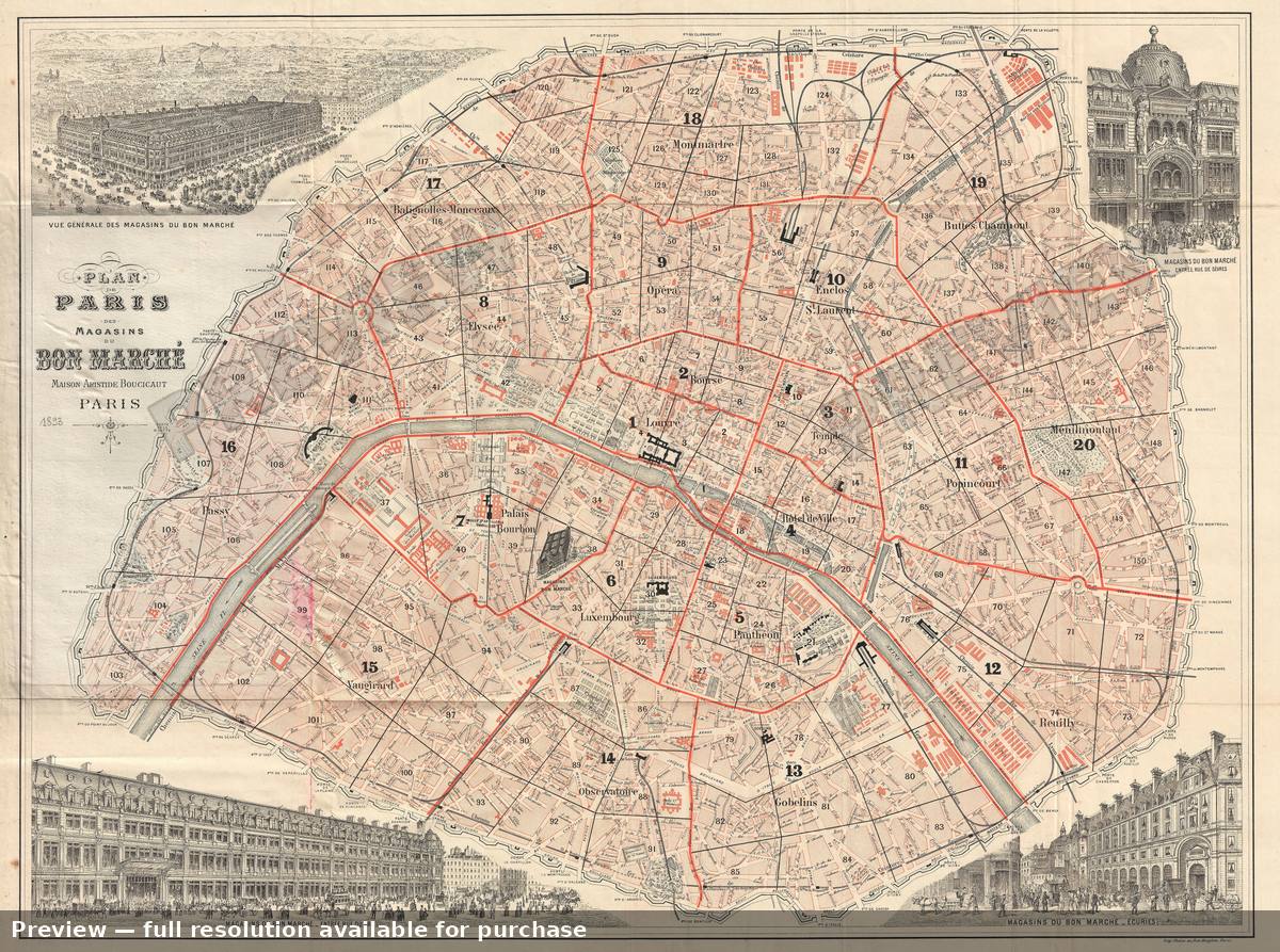 Antique map: Paris, 1893, 1893