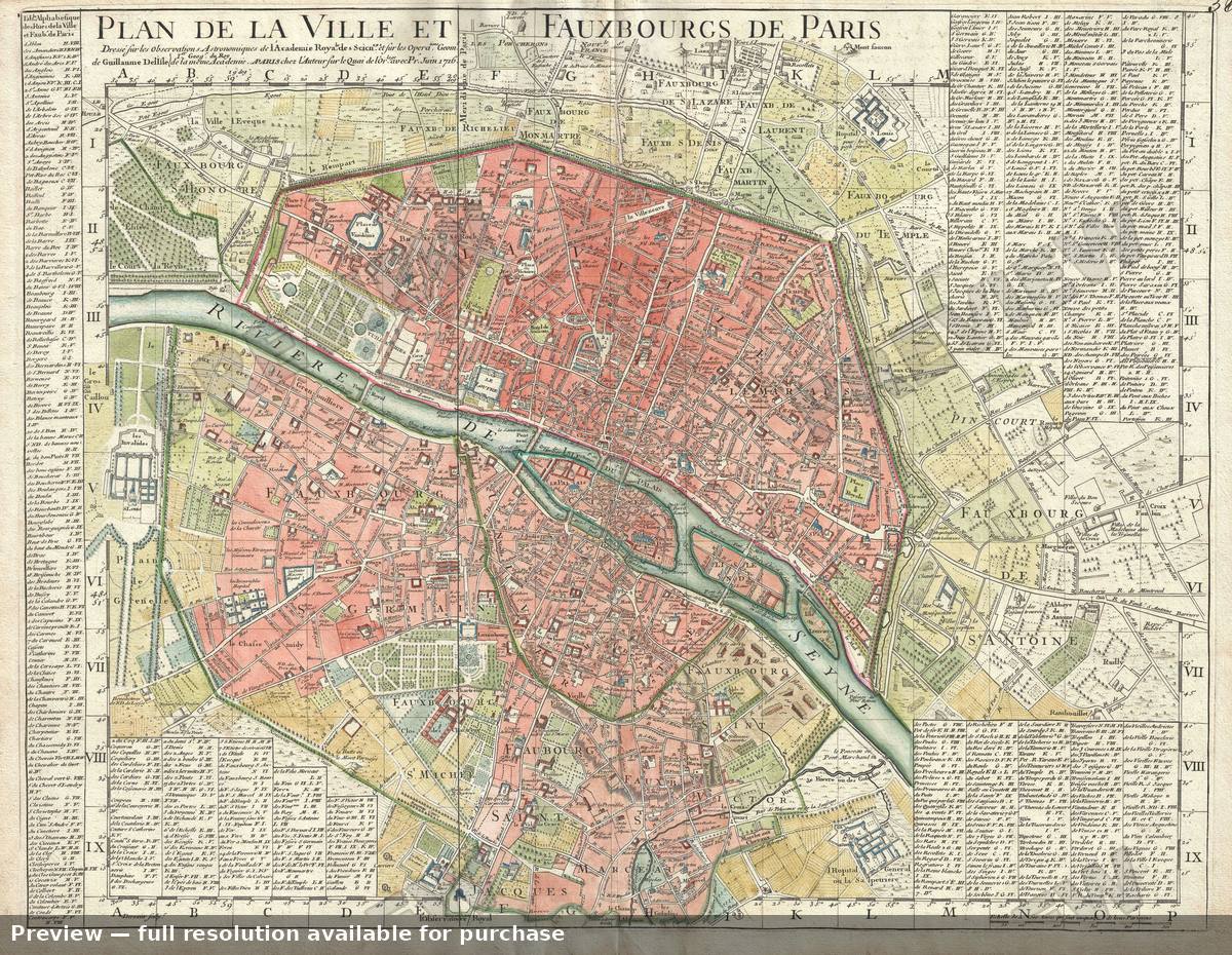 Antique map: Paris, 1716, 1716
