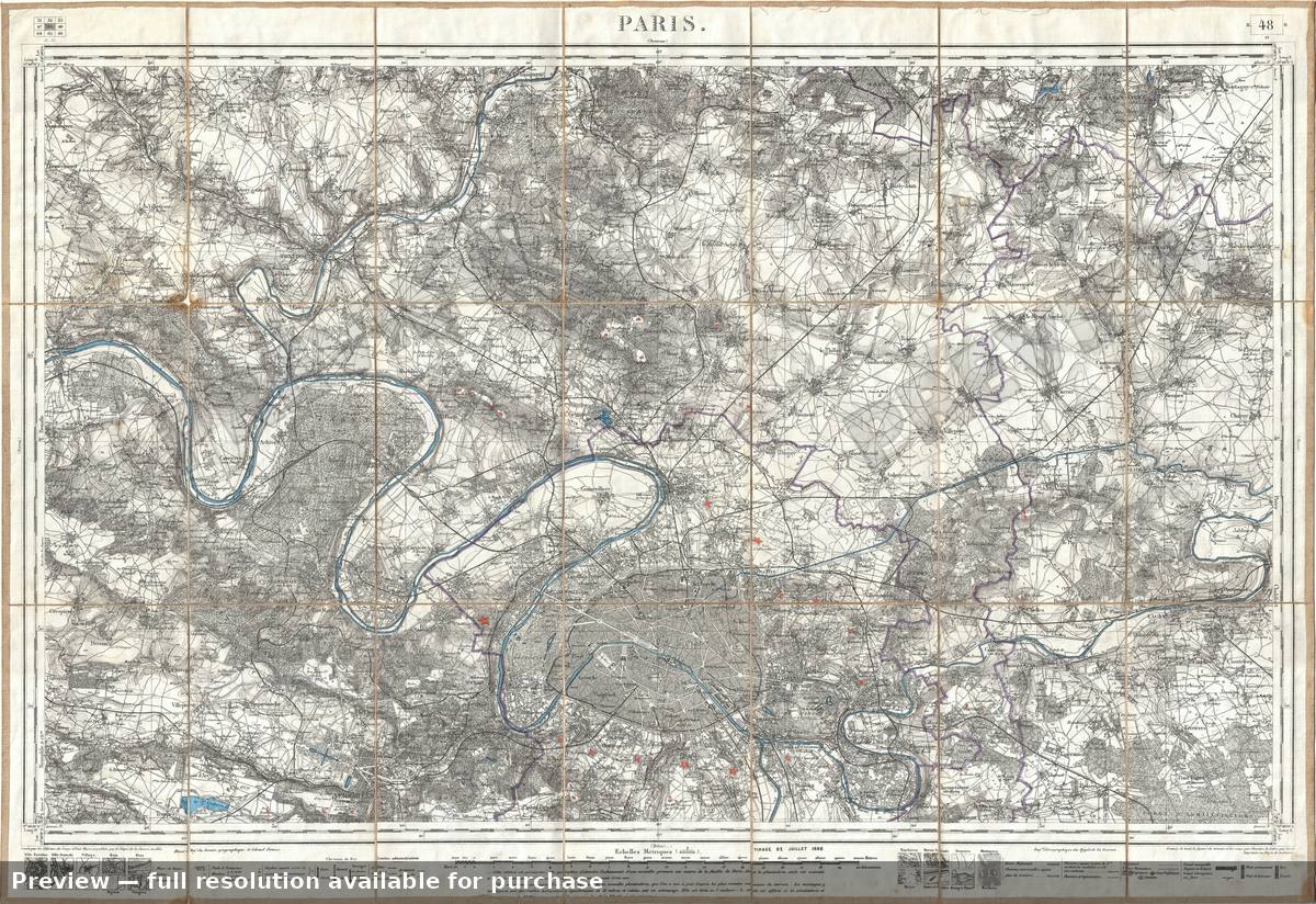 Antique map: Paris, 1886, 1886