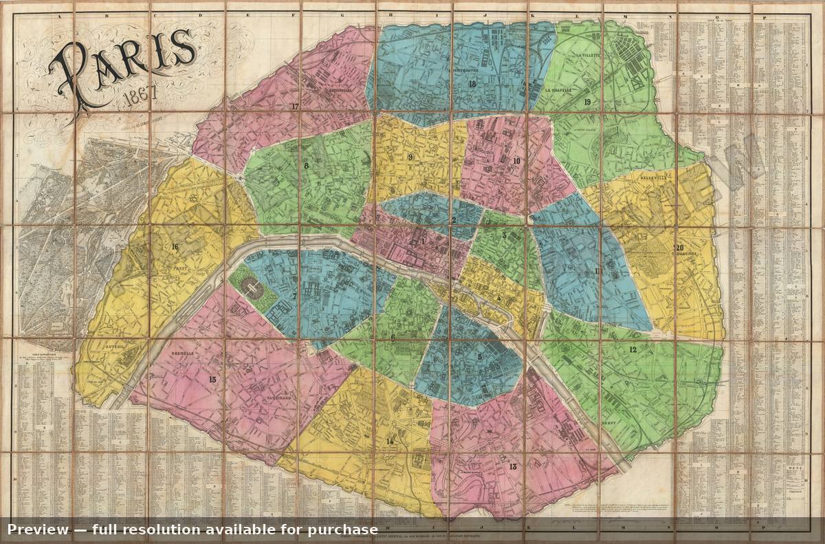Antique map: Paris, 1867, 1867