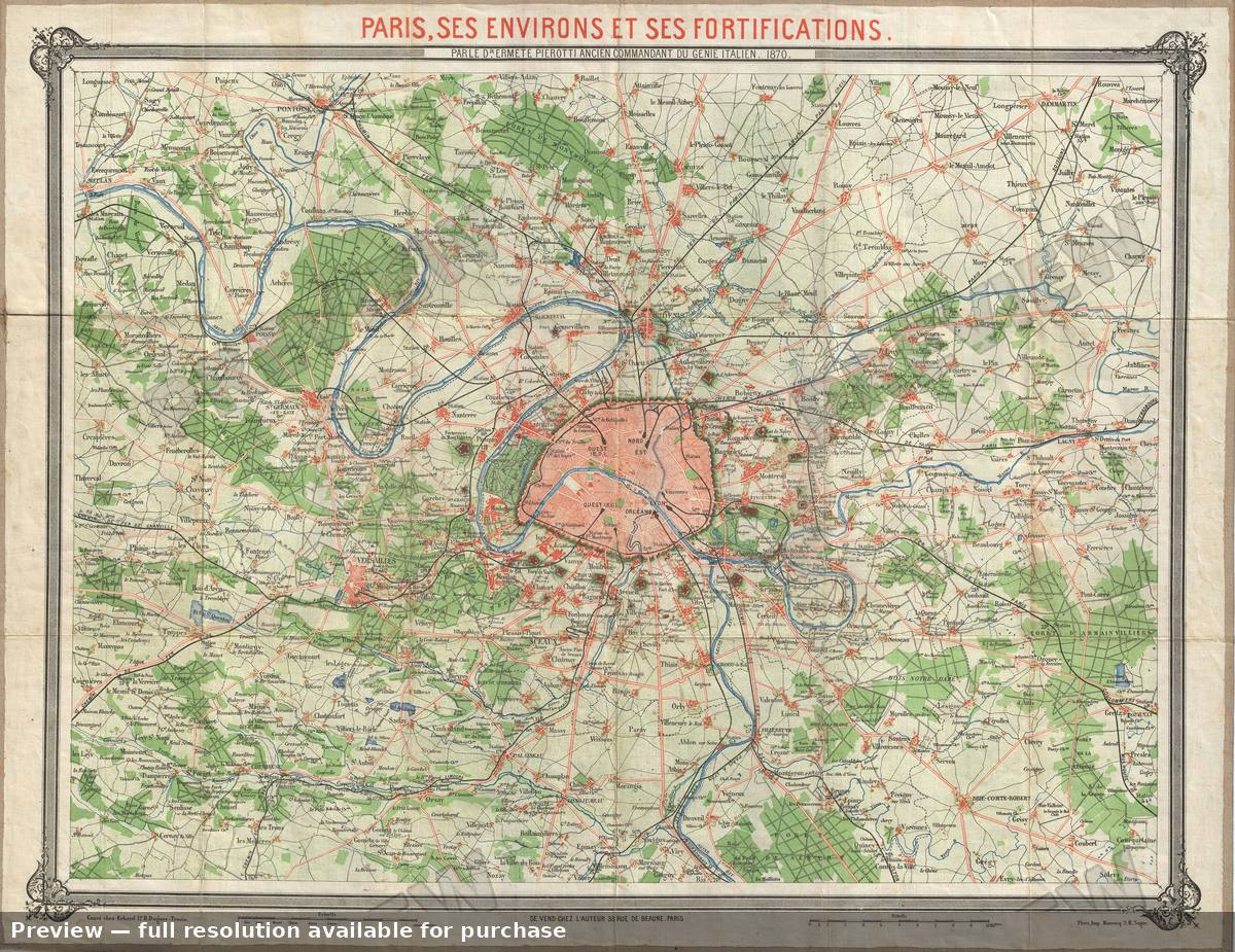 Antique map: Paris, 1870, 1870