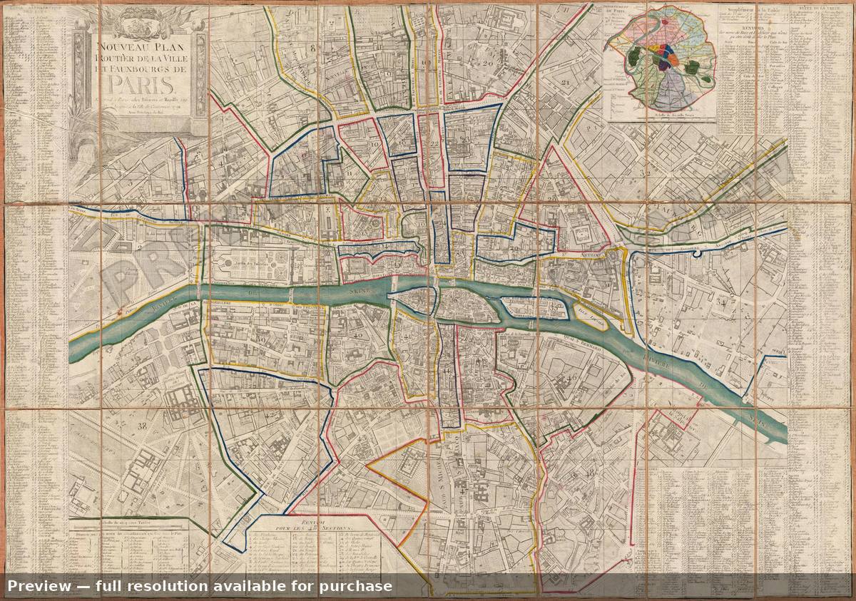 Antique map: Paris, 1791