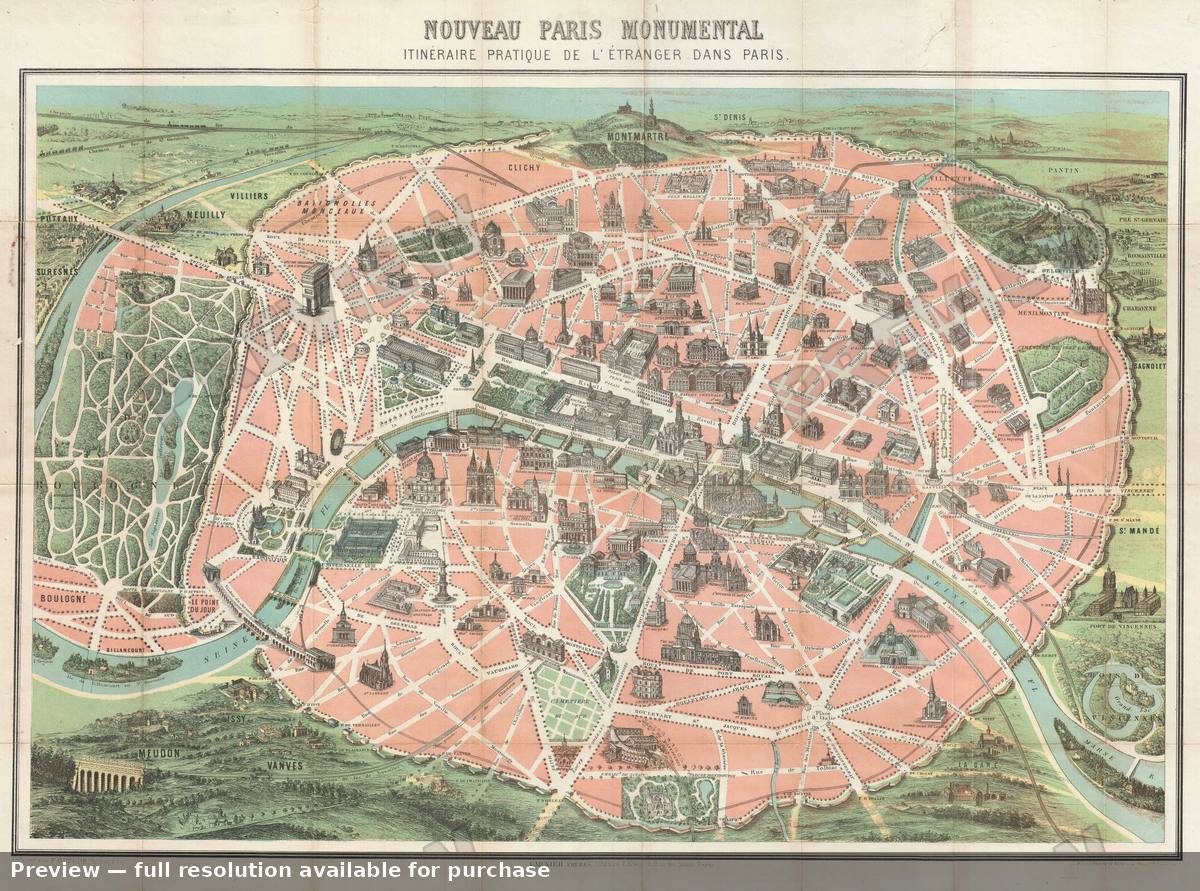 Antique map: Paris, 1878, 1878