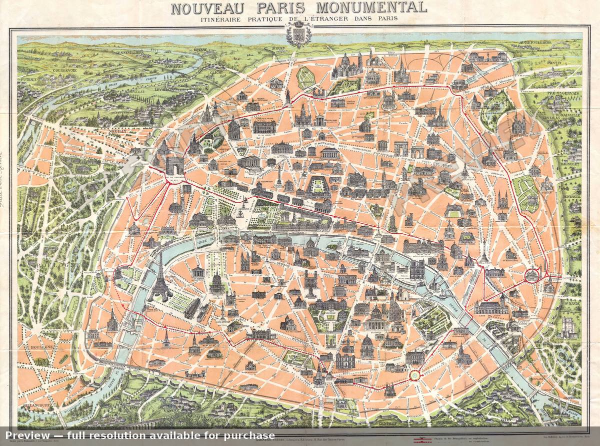 Antique map: Paris, 1900