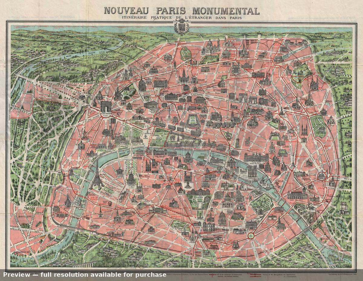 Antique map: Paris, 1911, 1911
