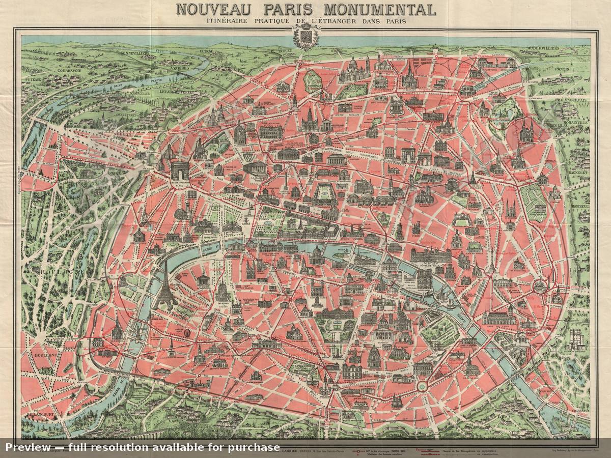 Antique map: Paris, 1928, 1928