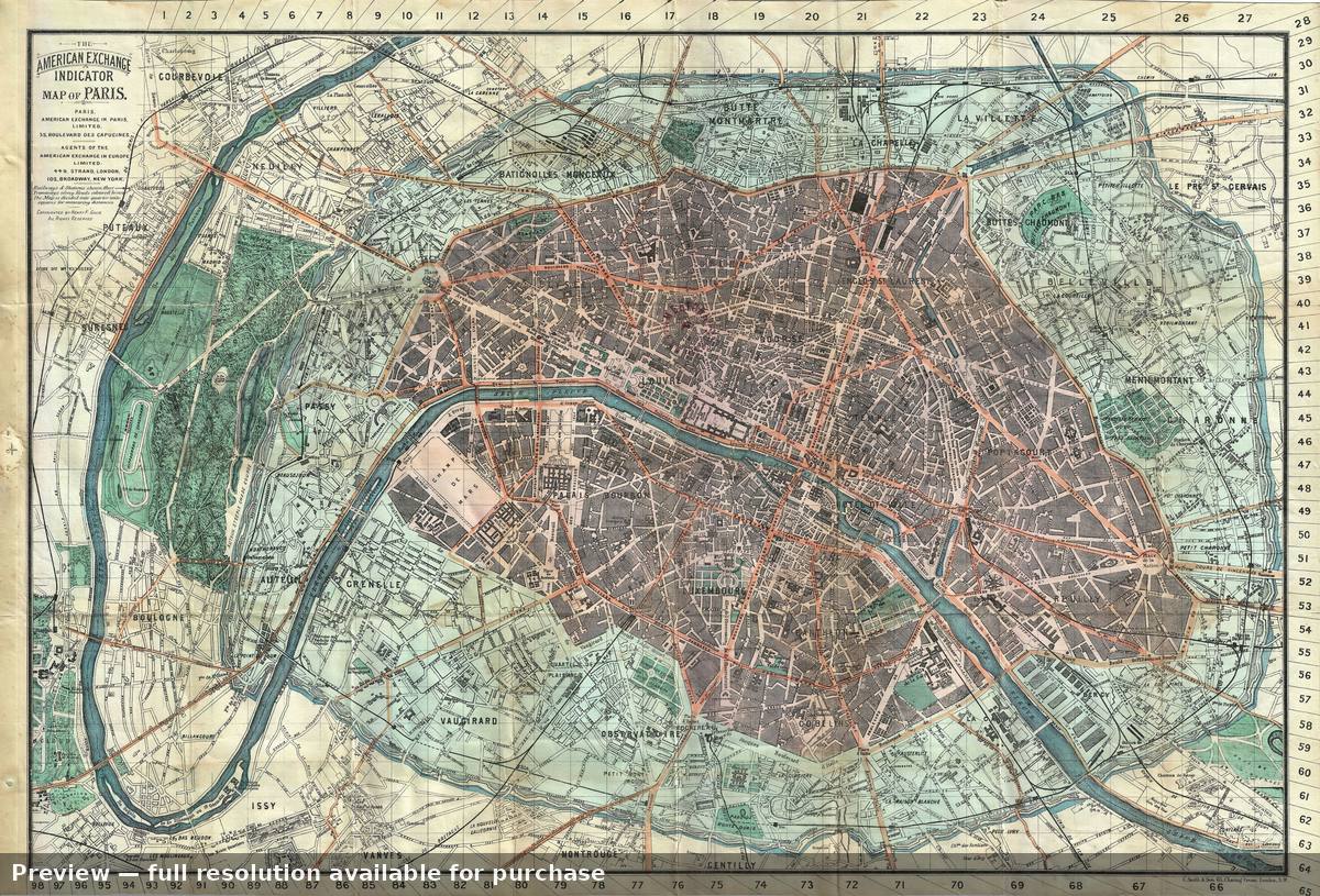 Antique map: Paris, 1883, 1883