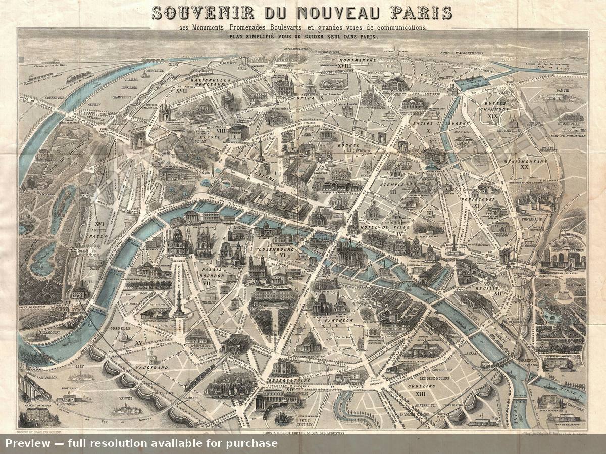 Antique map: Paris, 1867, 1867