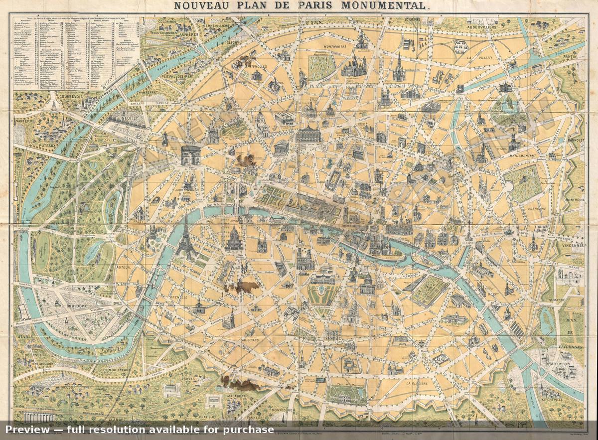 Antique map: Paris, 1890, 1890