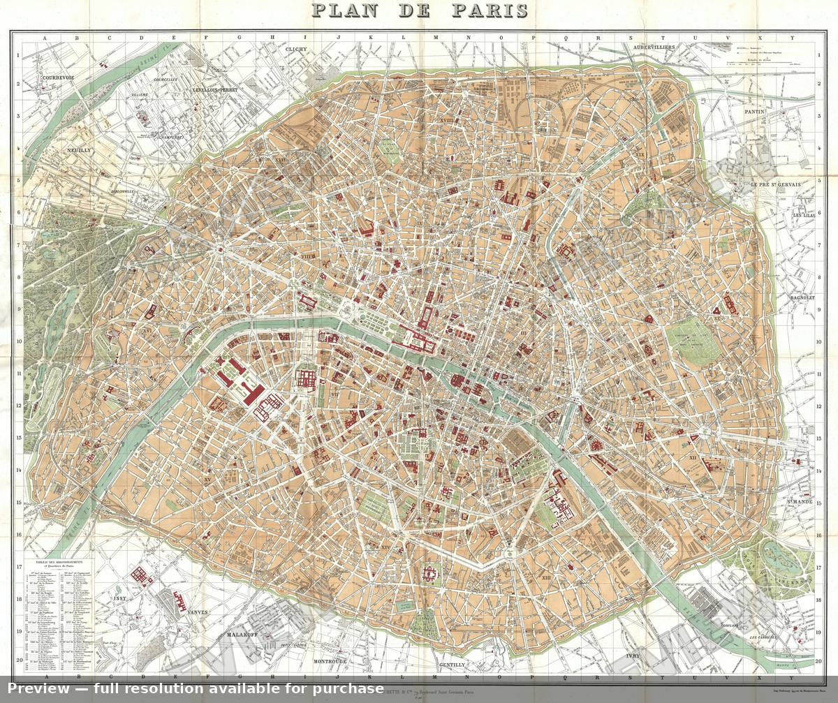 Antique map: Paris, 1892, 1892