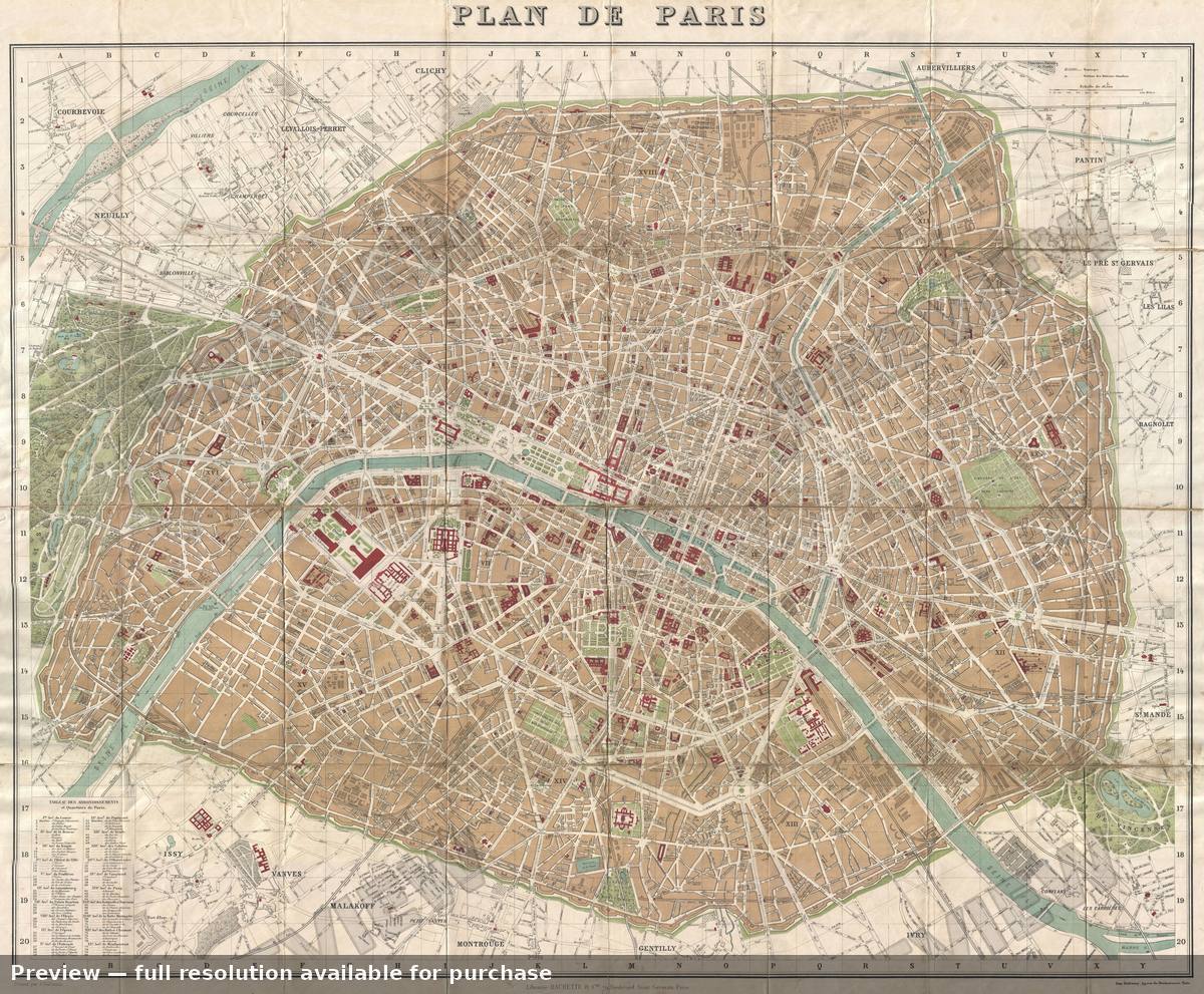 Antique map: Paris, 1894, 1894