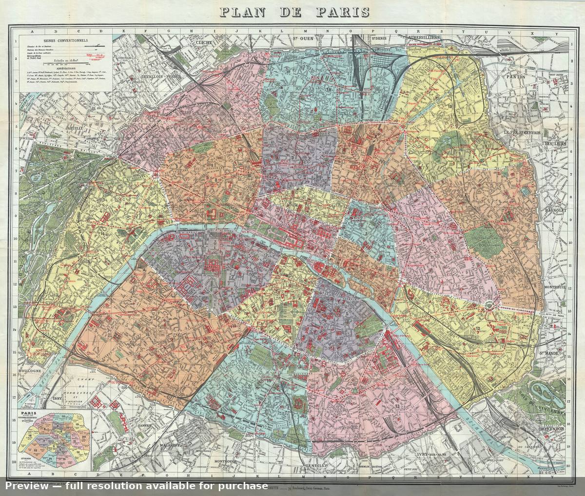 Antique map: Paris, 1924, 1924