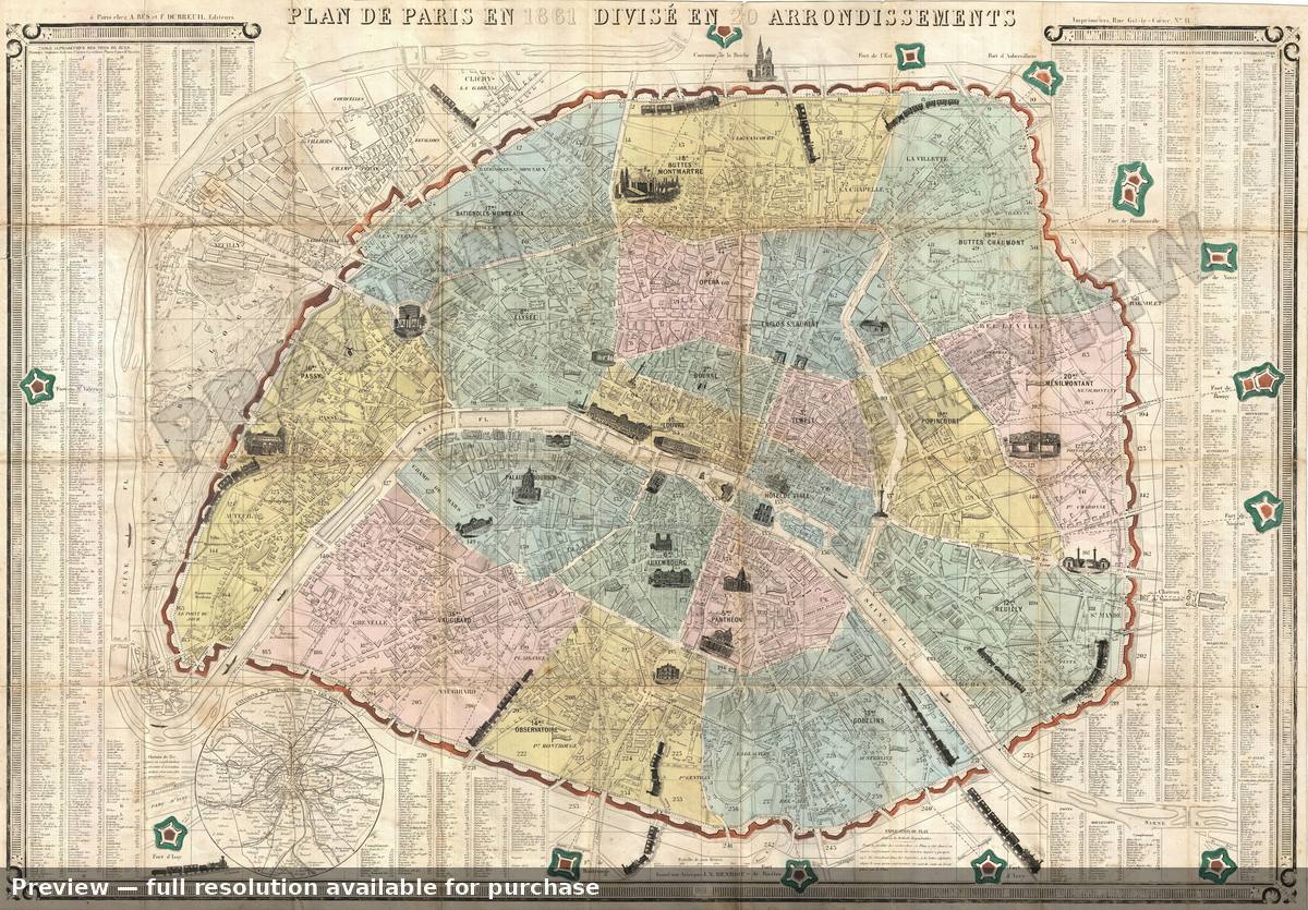 Antique map: Paris, 1861, 1861