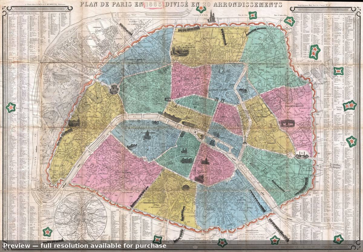 Antique map: Paris, 1863, 1863