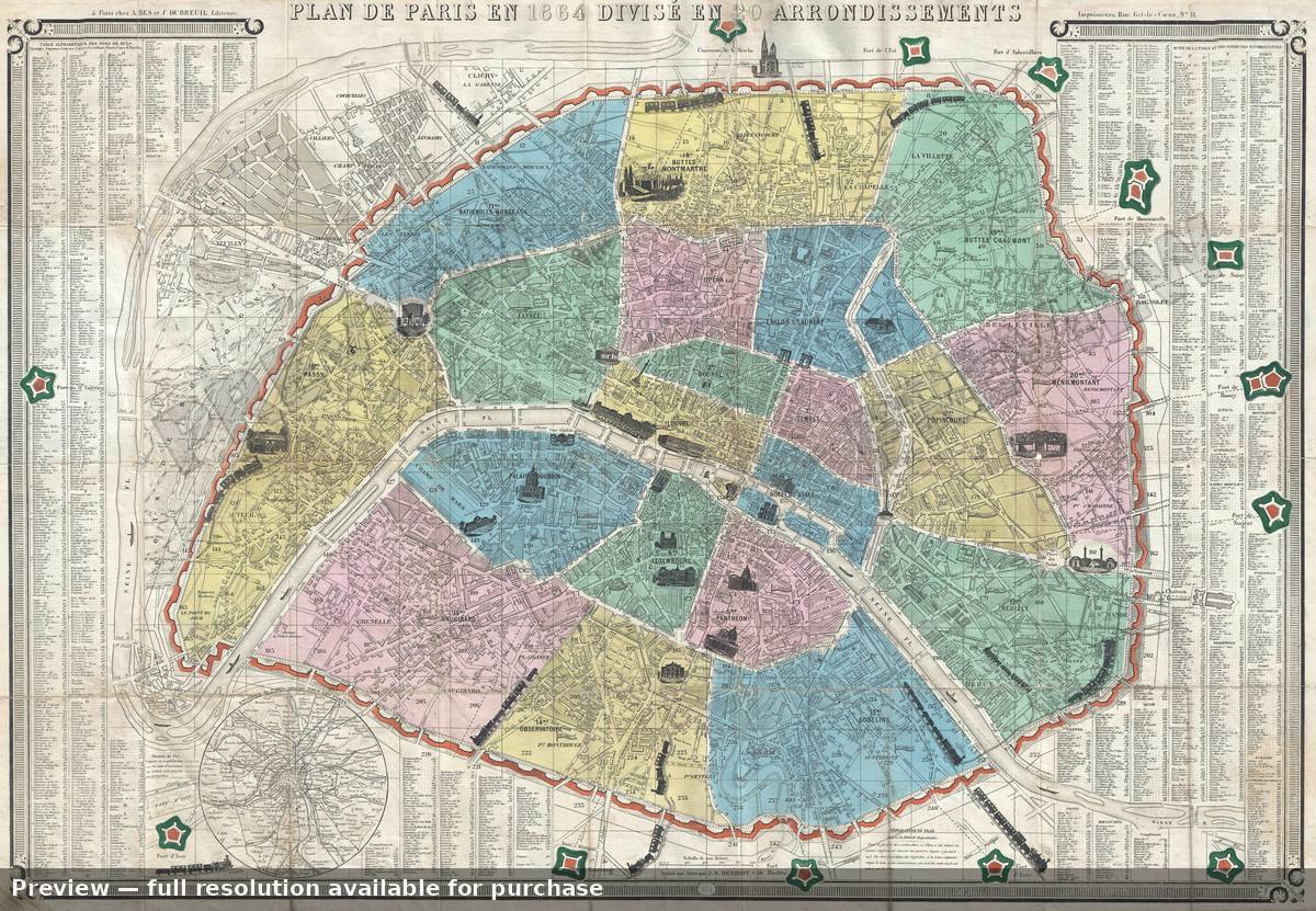 Antique map: Paris, 1864, 1864