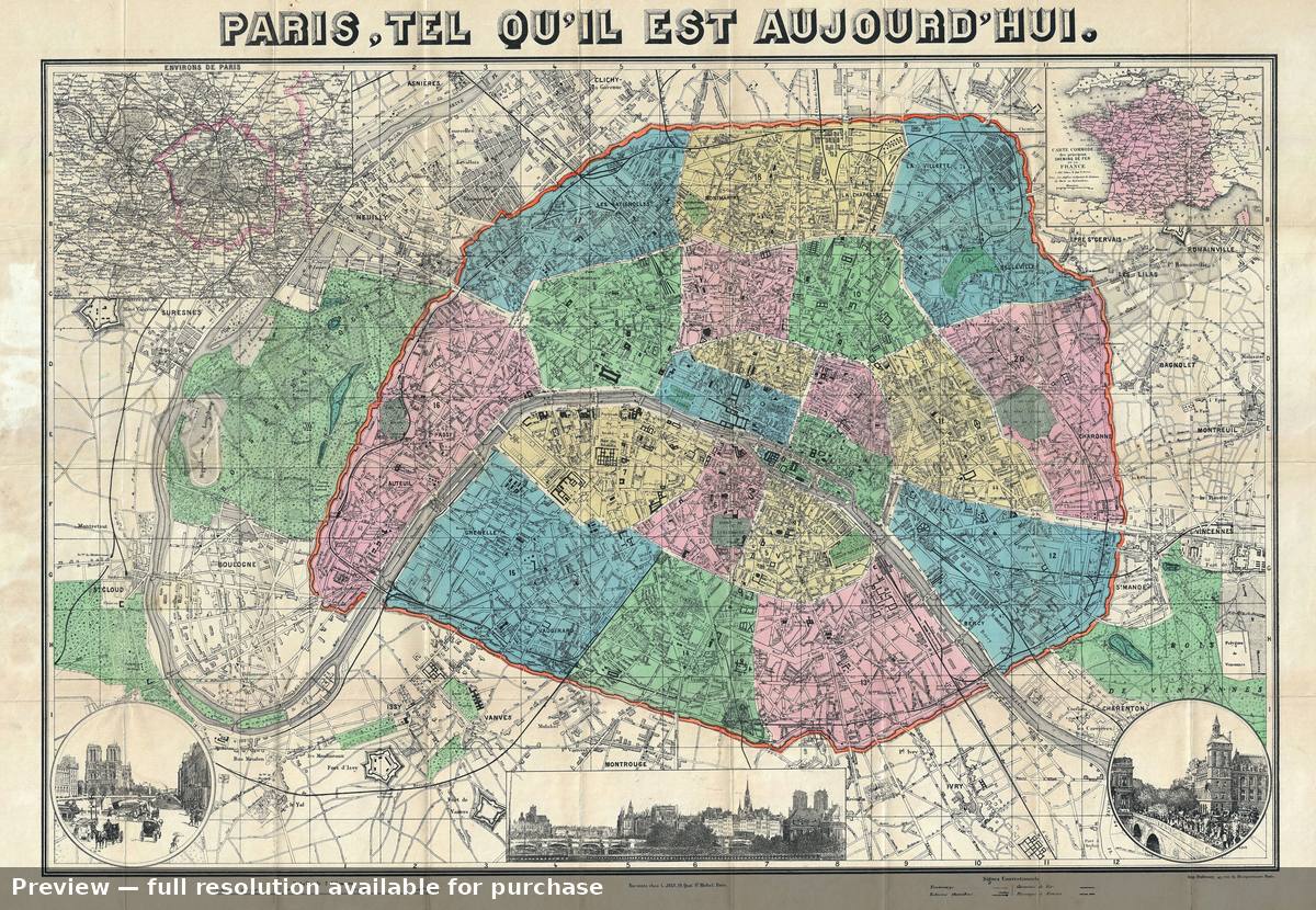 Antique map: Paris, 1900, 1900