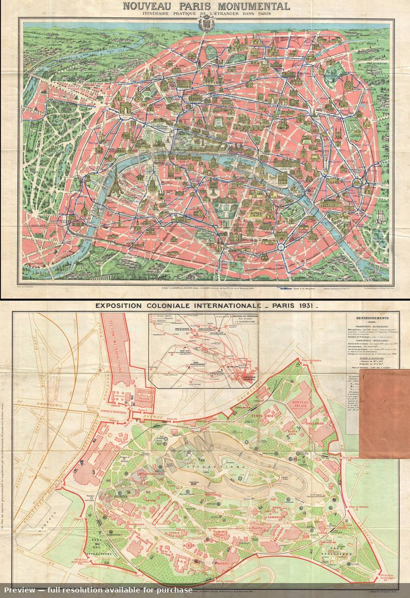 Antique map: Paris, 1931