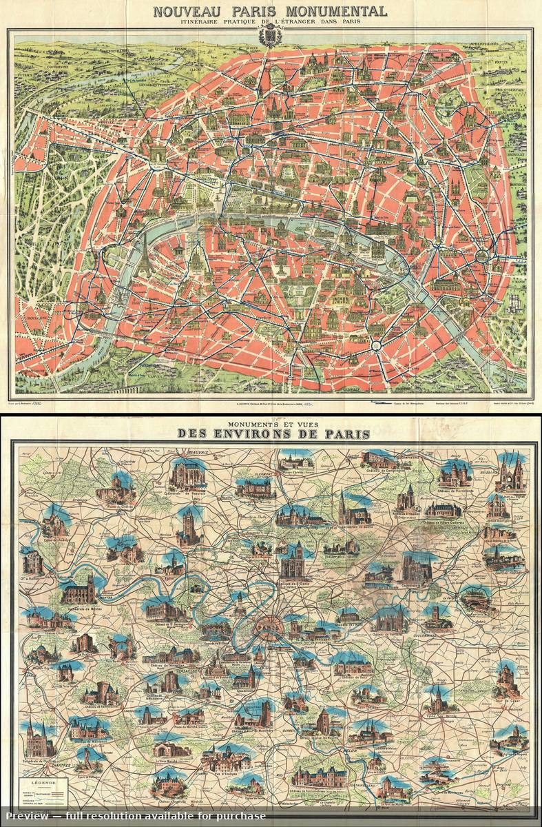 Antique map: Paris, 1934