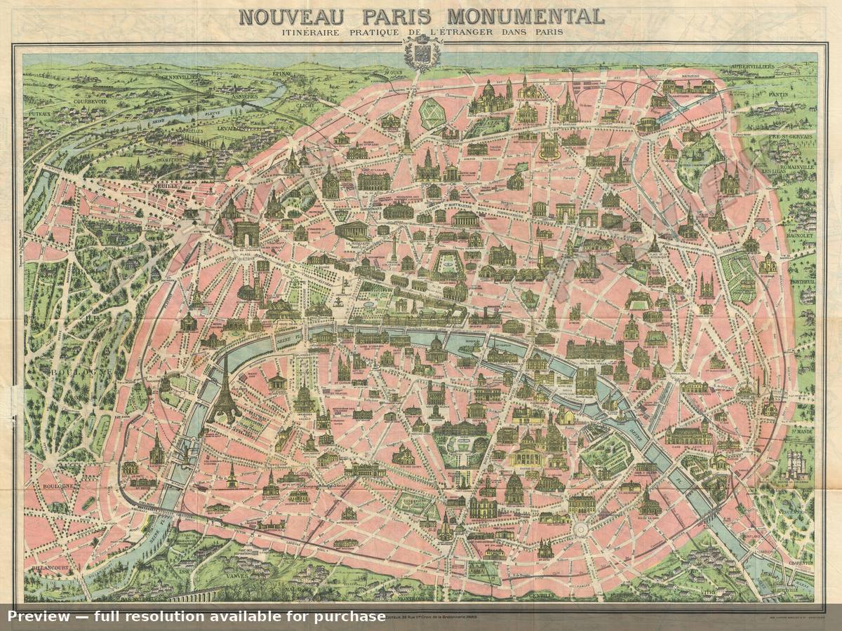 Antique map: Paris, 1937