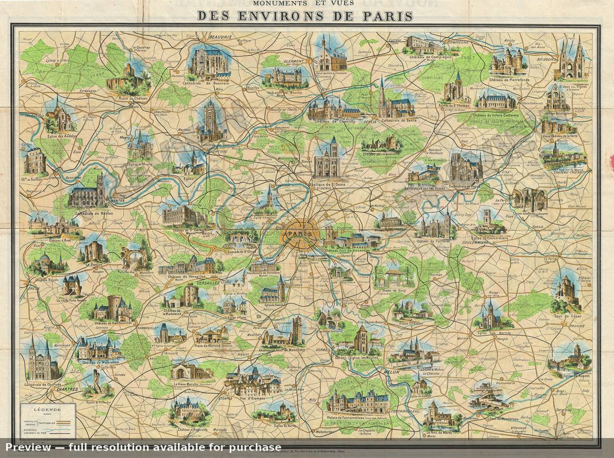 Antique map: Paris, 1948