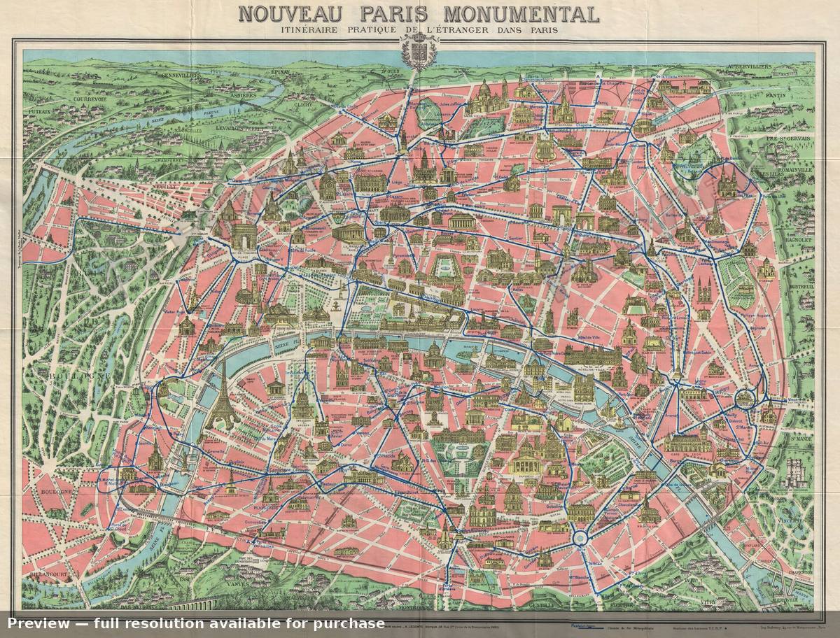 Antique map: Paris, 1928, 1928
