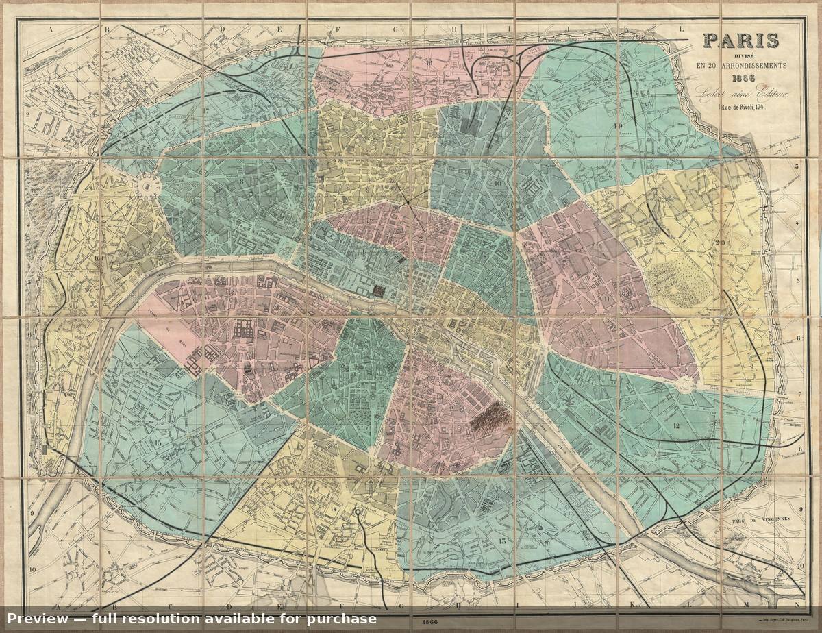 Antique map: Paris, 1866, 1866