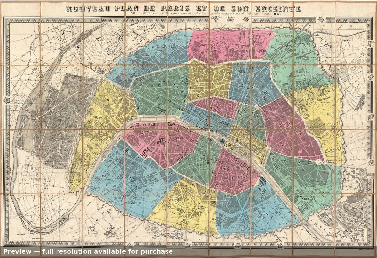 Antique map: Paris, 1867, 1867
