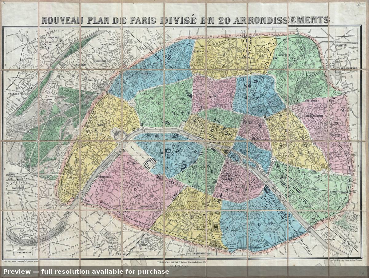 Antique map: Paris, 1881, 1881