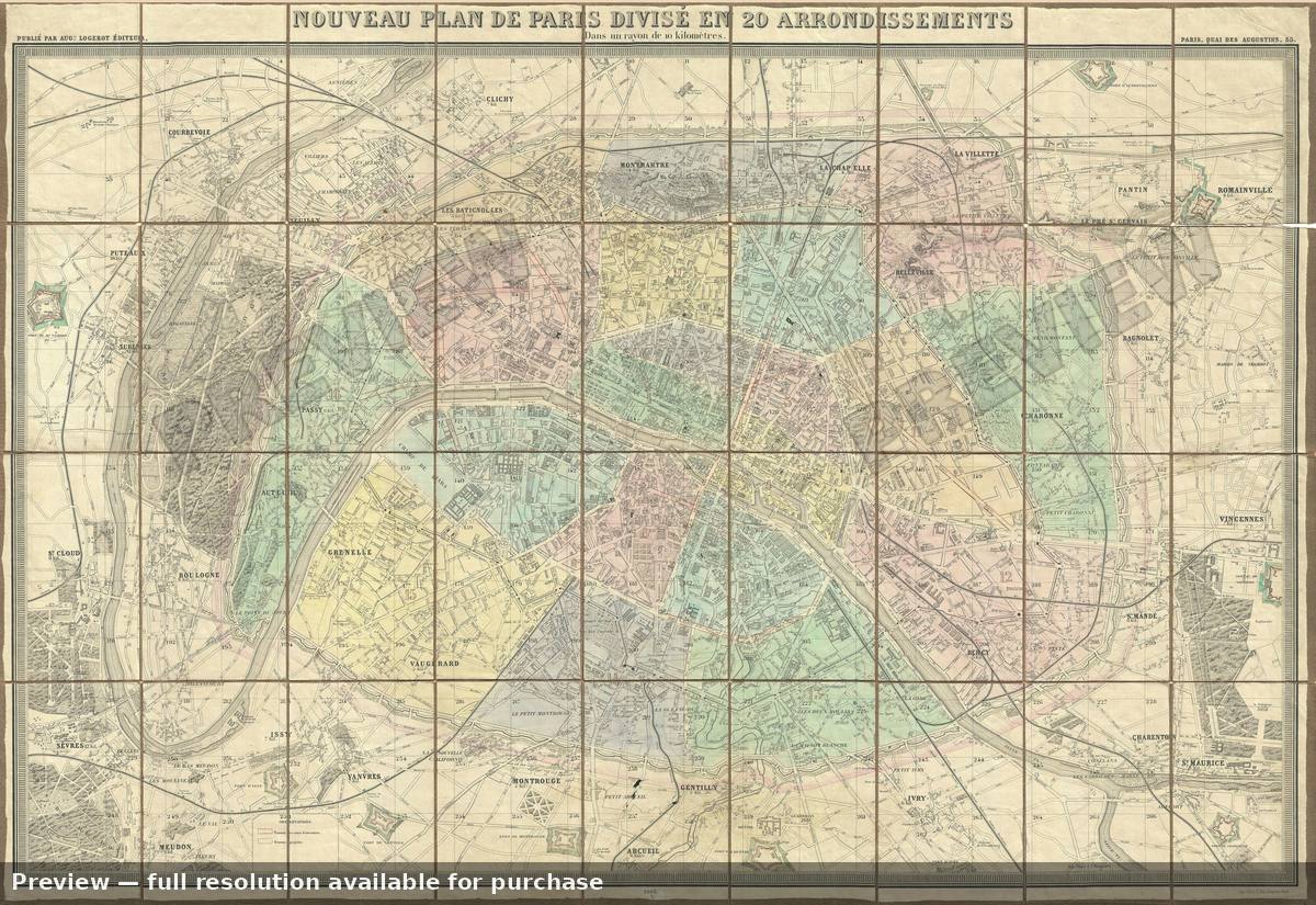 Antique map: Paris, 1860