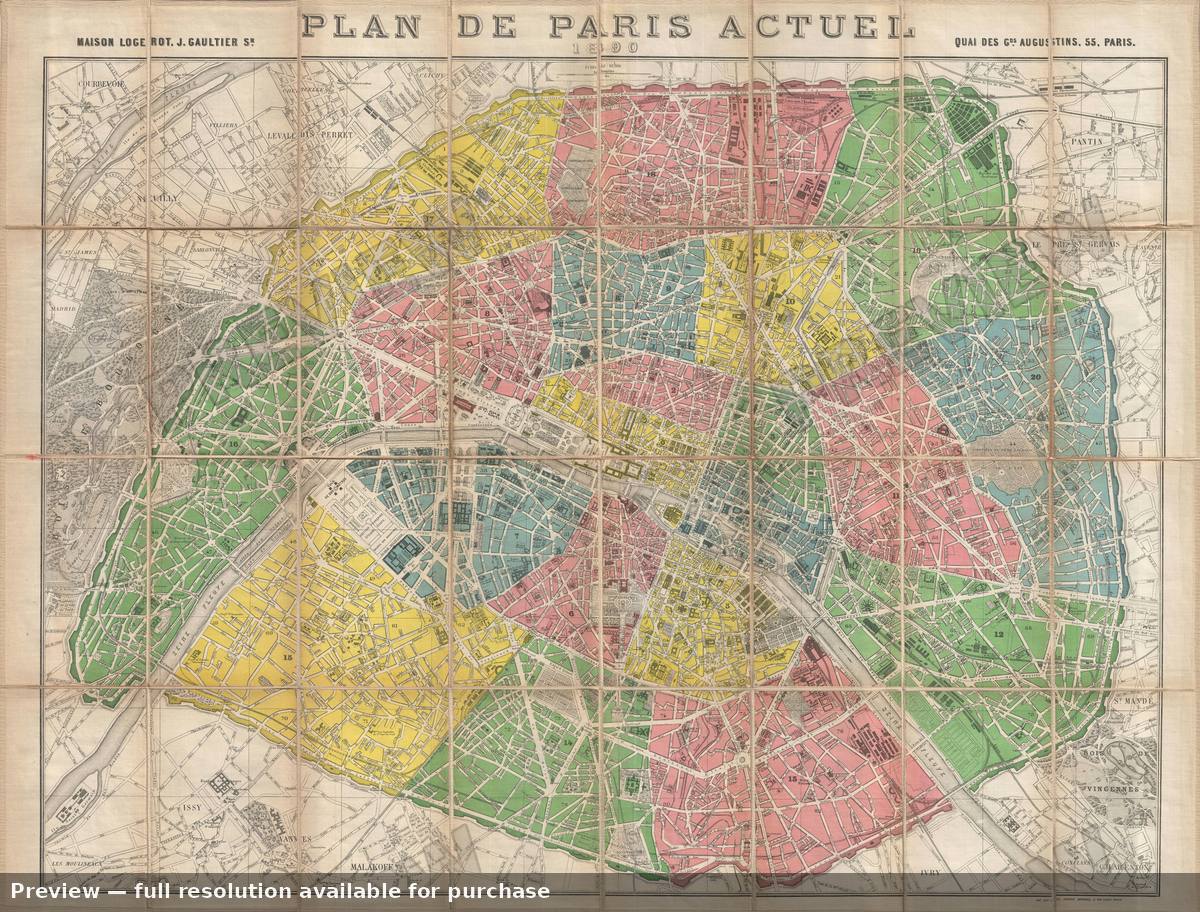 Antique map: Paris, 1890, 1890
