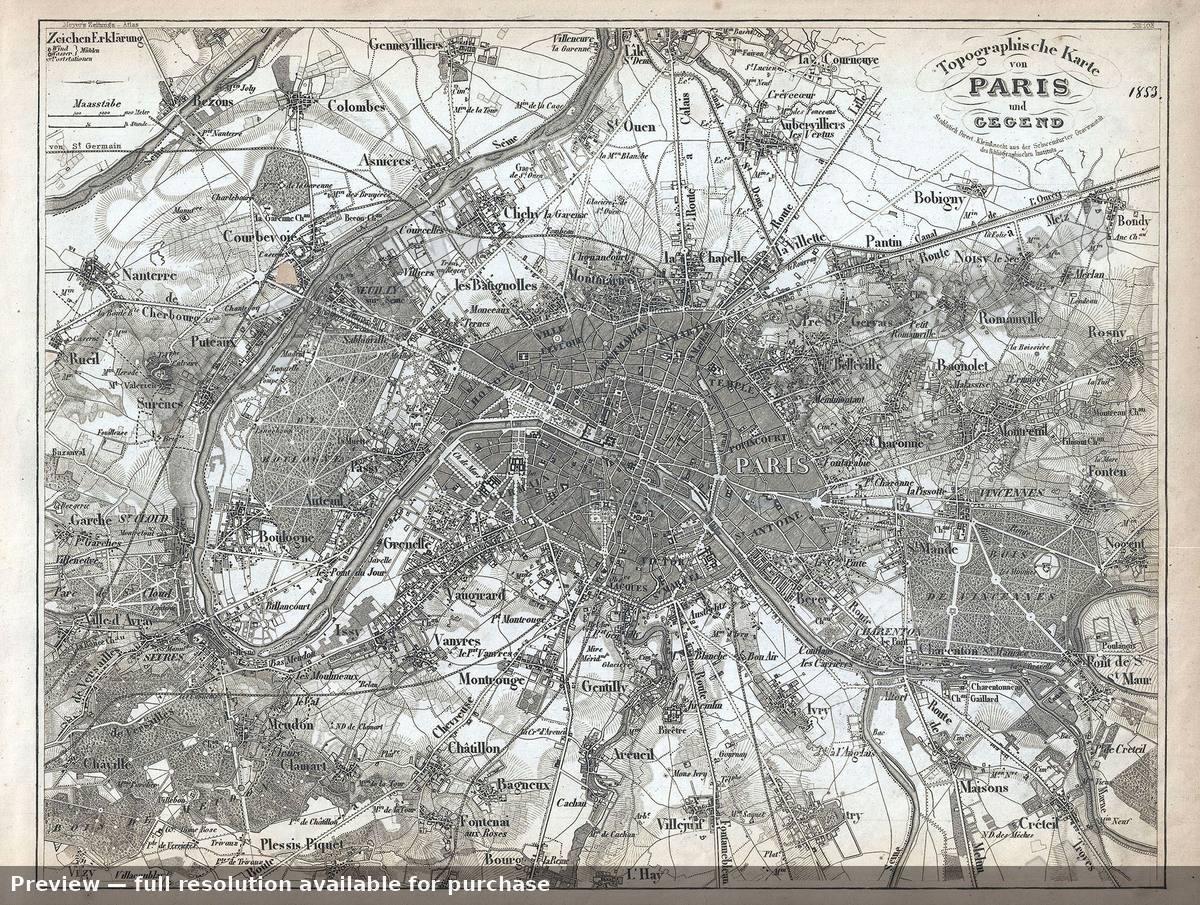 Antique map: Paris, 1853