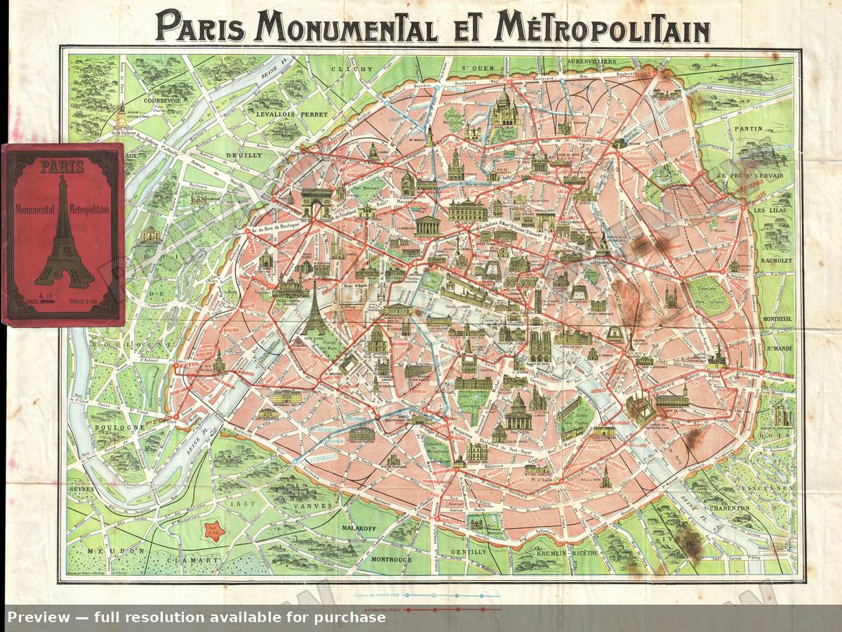Antique map: Paris, 1920, 1920