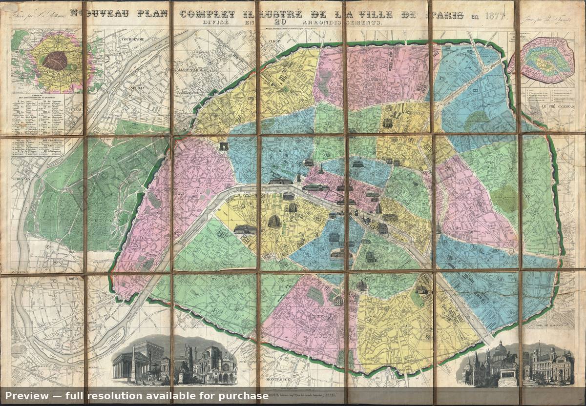 Antique map: Paris, 1877