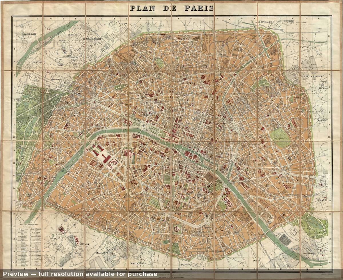 Antique map: Paris, 1891
