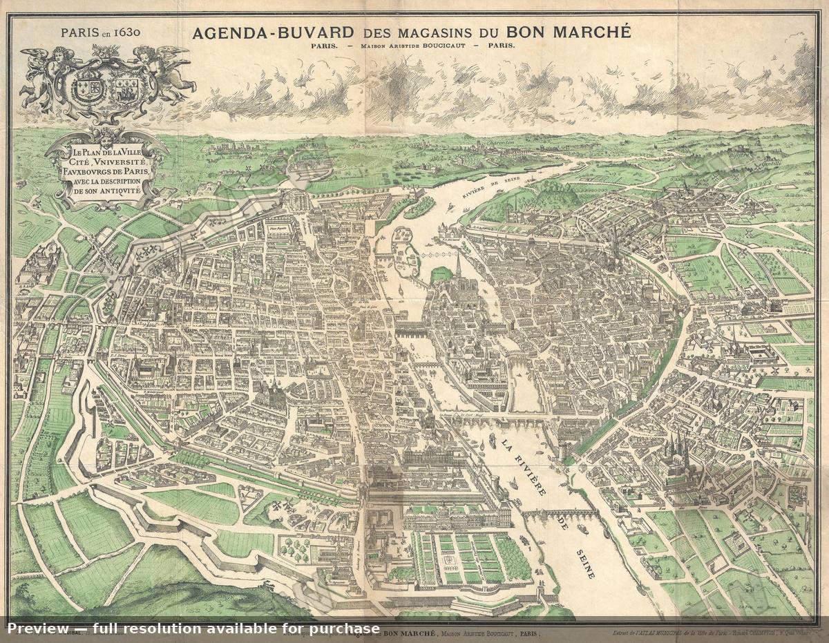 Antique map: Paris 1630, 1899, 1899