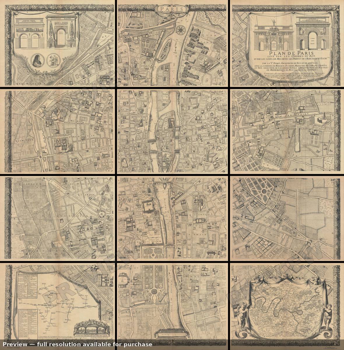 Antique map: Paris 1710, 1900, 1900