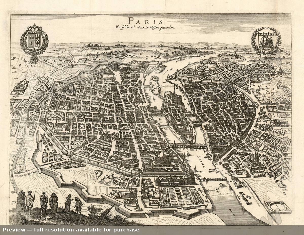 Antique map: Paris Birds Eye, 1655, 1655