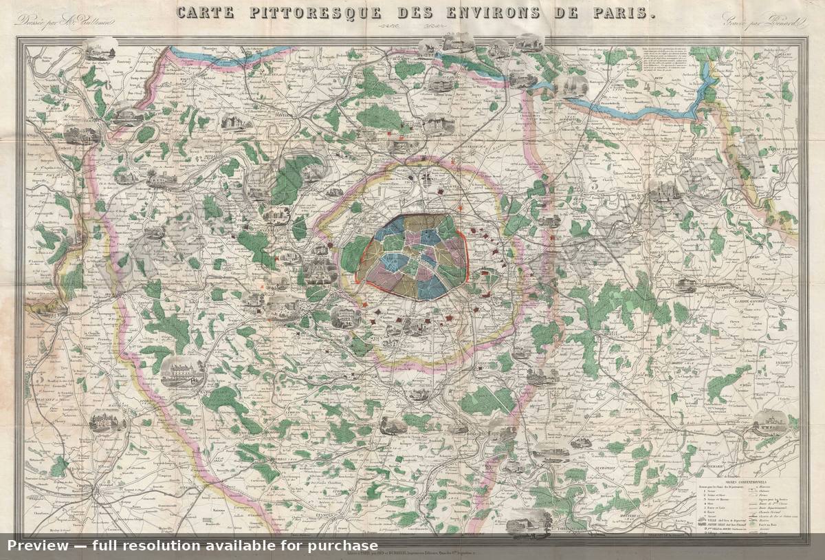 Antique map: Paris Environs, 1870, 1870