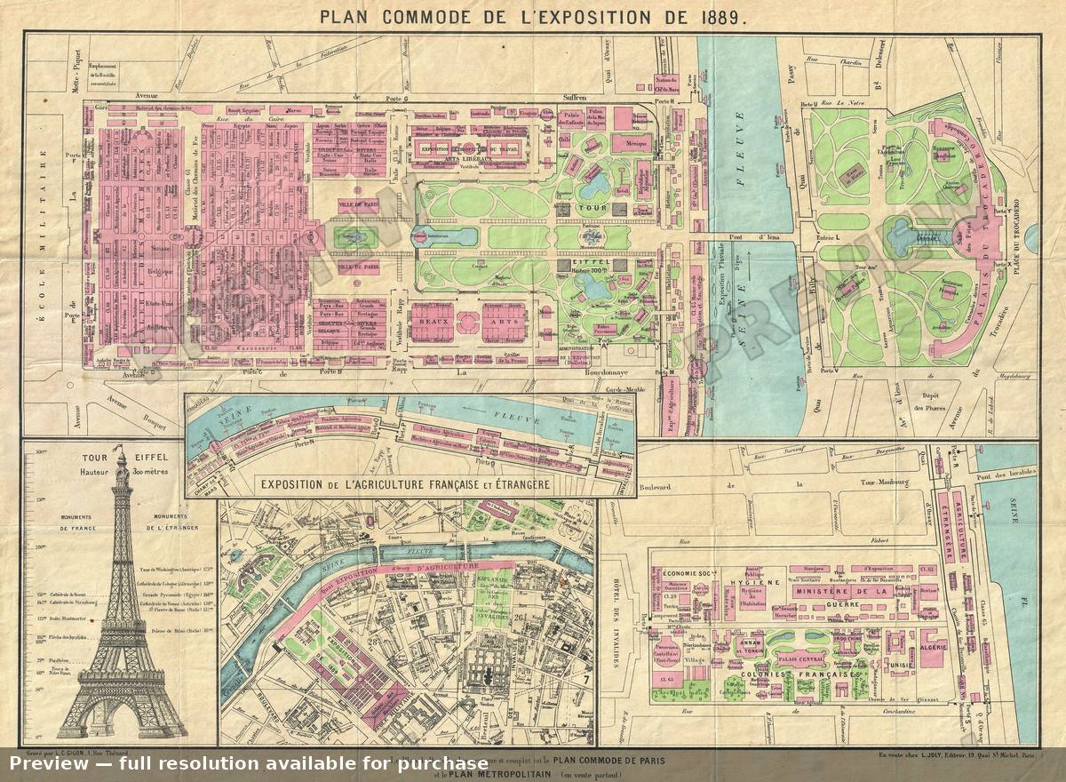 Antique map: Paris Exposition, 1889, 1889