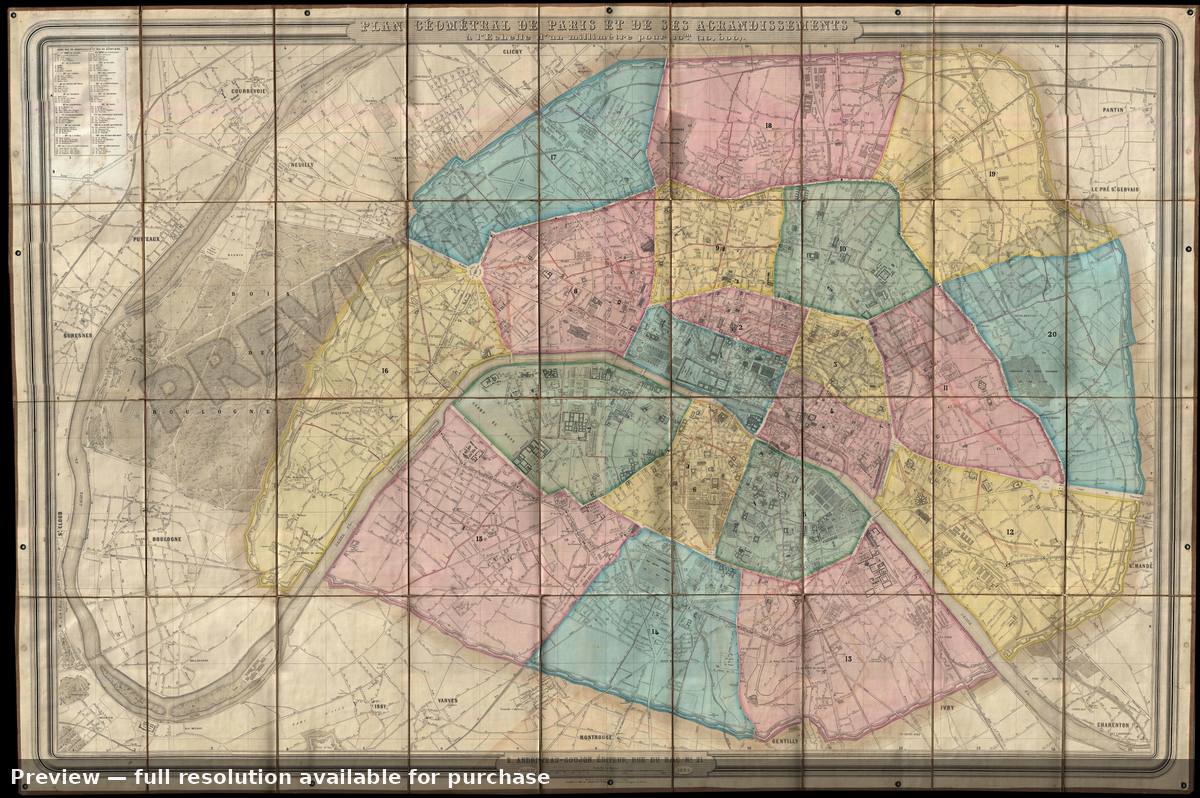 Antique map: Paris Geometral, 1860, 1860