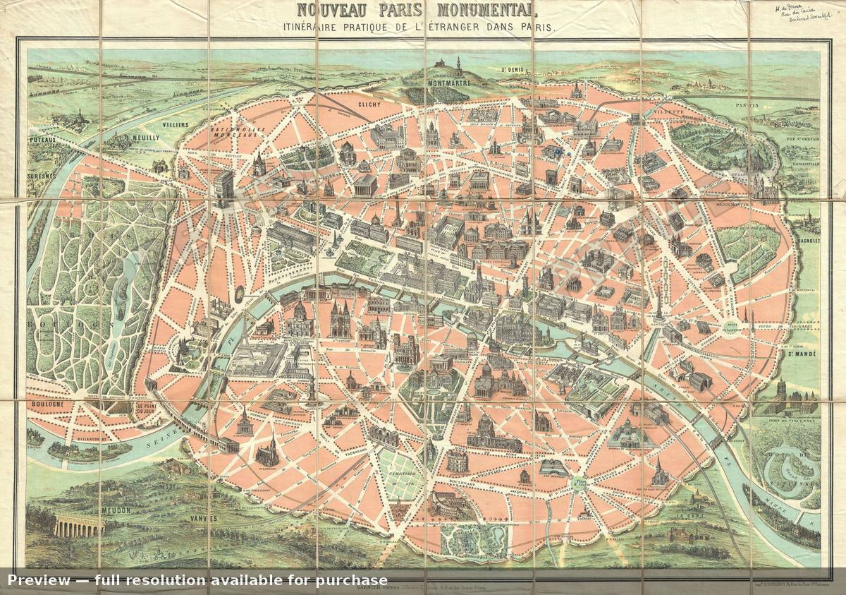 Antique map: Paris Monumental, 1889, 1889