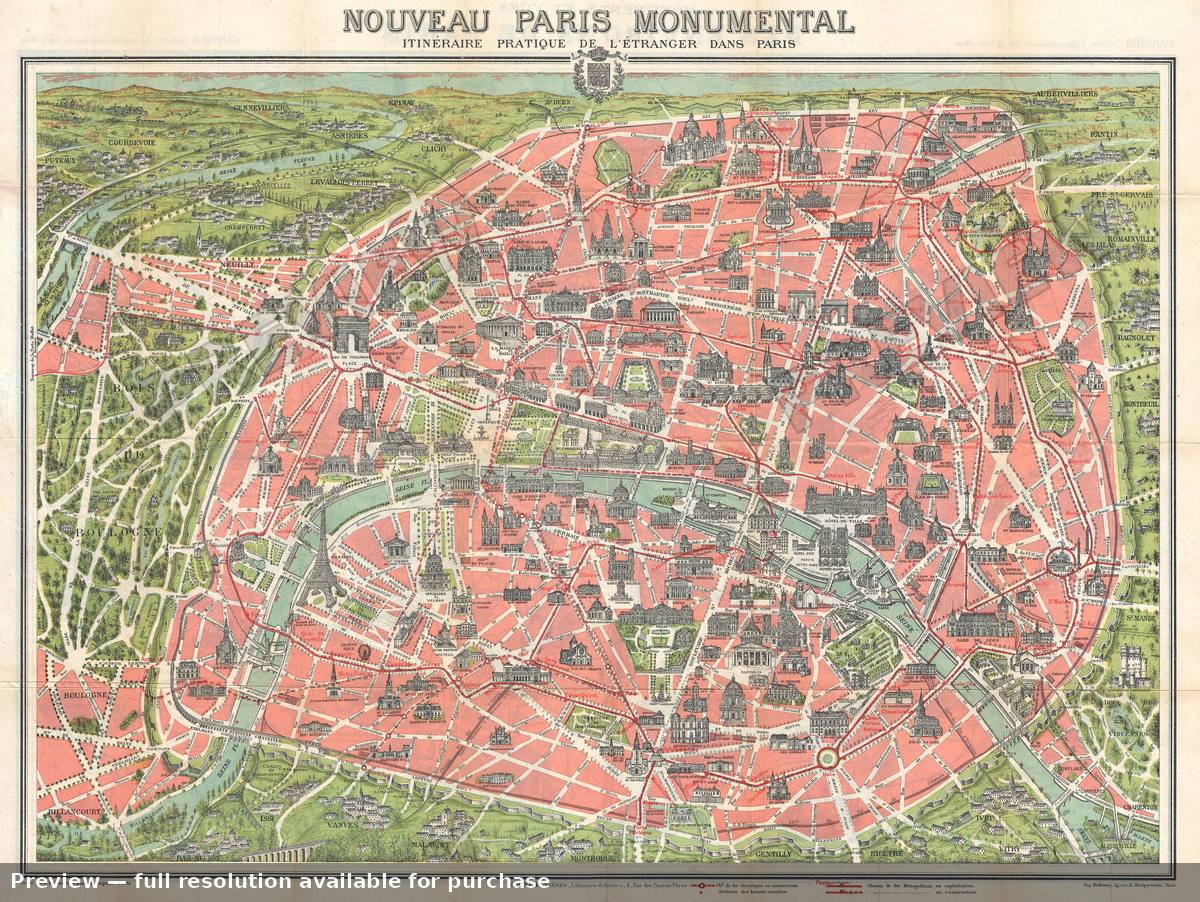 Antique map: Paris Monumental, 1915, 1915