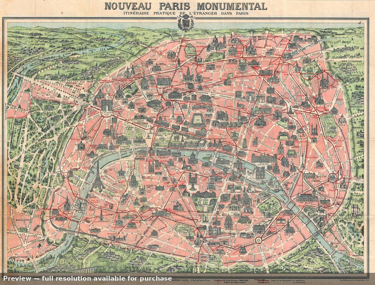 Antique map: Paris Monumental, 1916