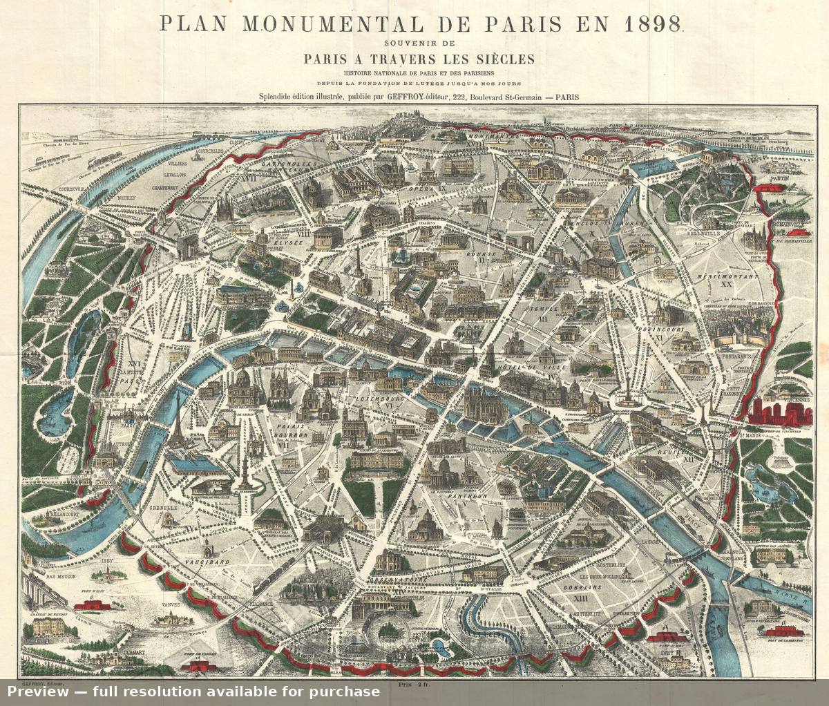 Antique map: Paris Monumental, 1898, 1898
